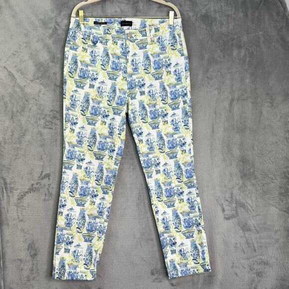 Talbots Jeans Womens Slim Ankle 10 Blue Green Watercolor Vases Pants Stretch++ - Picture 2 of 15